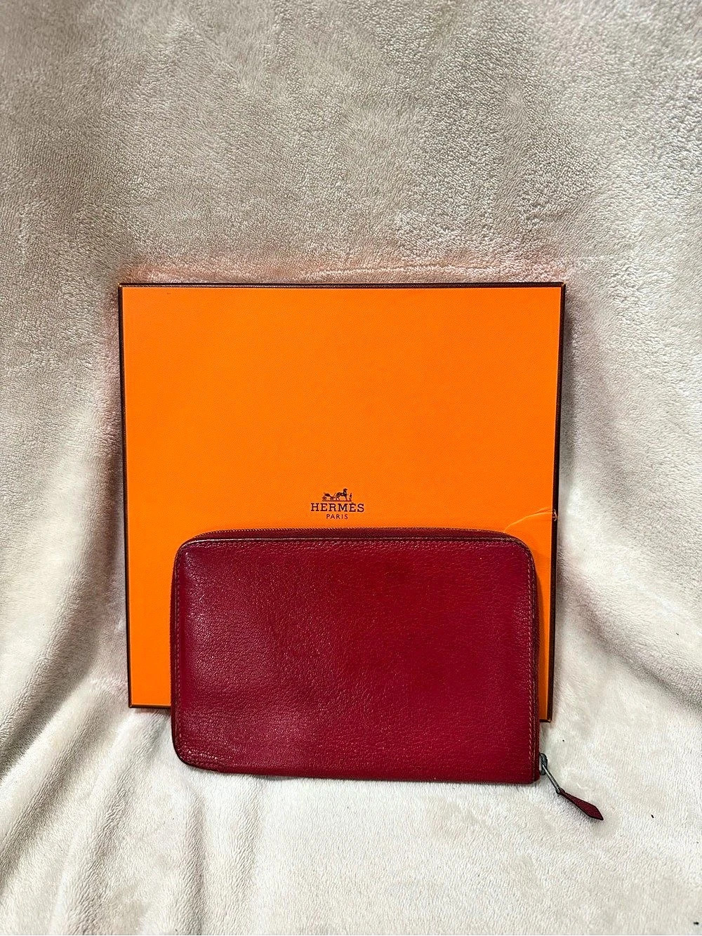 Vintage Hermes Rouge Zip Around Organizer Wallet/Clutch - Red Calfskin Leather